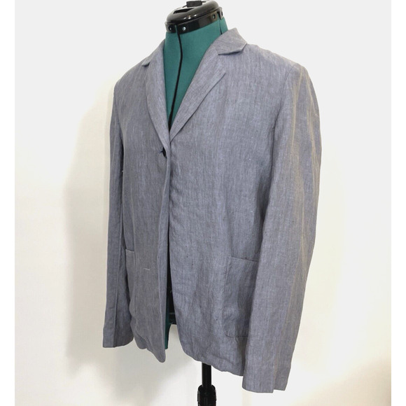 J Jill Linen Jacket XS Blue Gray Blazer Lagenlook. Slouchy Pockets.‎ Long Sleeve - Picture 3 of 9